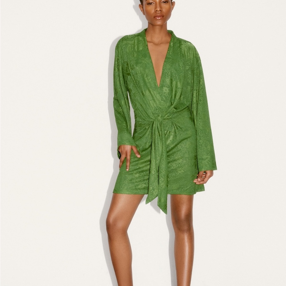 Zara Knotted Jacquard Dress in Green Small Bloggers Favorite